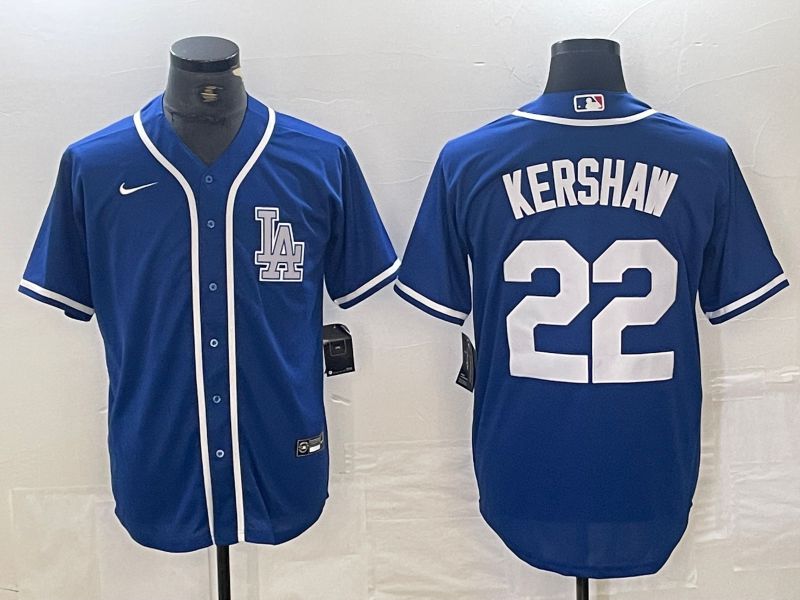 Men Los Angeles Dodgers 22 Kershaw Blue Second generation joint name Nike 2024 MLB Jersey style 1